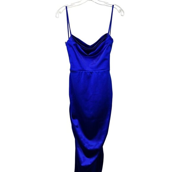 Windsor Women’s Spaghetti Strap Ruched Sides Formal Cobalt Dress Side Slit L - Picture 2 of 10